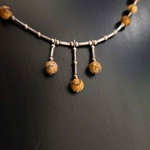 Picture Jasper Stone Vintage Sterling 925 Necklace